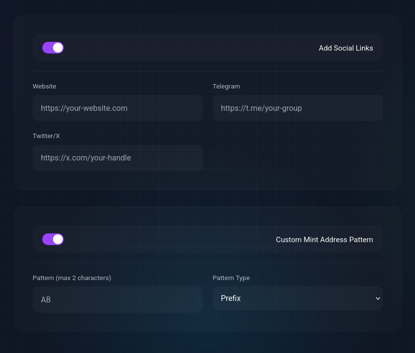 Adding socials and a custom mint address