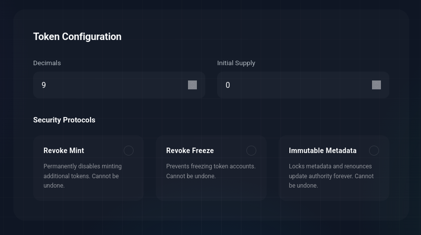 Token configuration and authority revocation